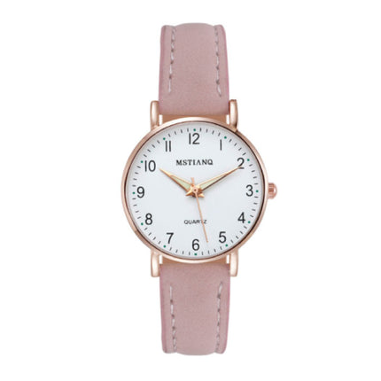 Minimalistisch Horloge voor Dames - Modieus Kwarts Uurwerk Vrouwen Lichtgevend Leer Bandje Roze