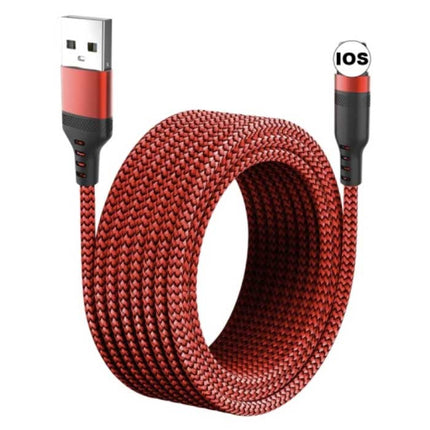Extra Lange 8M 8-pin iPhone Lightning USB Oplaadkabel Datakabel Gevlochten Nylon Oplader iPhone/iPad/iPod Rood