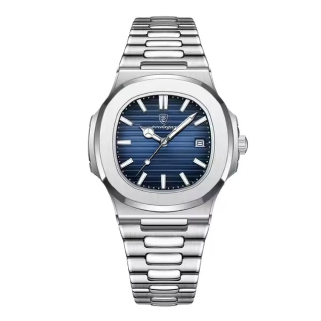 Luxe Zakelijk Horloge voor Heren - Waterdicht Kwarts Uurwerk Roestvrij Staal - Zilver Blauw