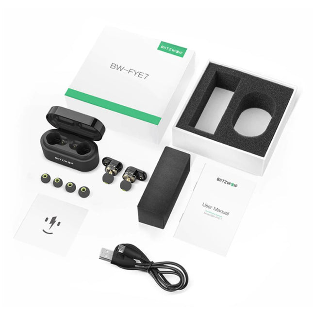 BW-FYE7 Draadloze Oordopjes - TWS Sport Oortjes One Button Control Oordopjes Bluetooth 5.0 Wireless Buds Earphones Oortelefoon Zwart
