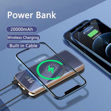 20.000mAh Qi Powerbank met 2 Oplaadpoorten en 4 Kabels - Externe Accu Batterij Oplader - Blauw