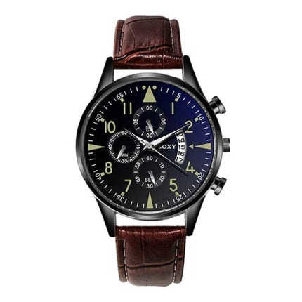 Stijlvol Luxe Horloge voor Heren - Lichtgevend Kwarts Uurwerk Leren Band met Kalender Zwart Goud