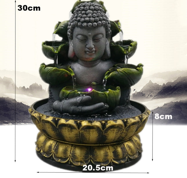 Sier Waterval Boeddha Beeld - LED Fontein Decor Feng Shui Ornament