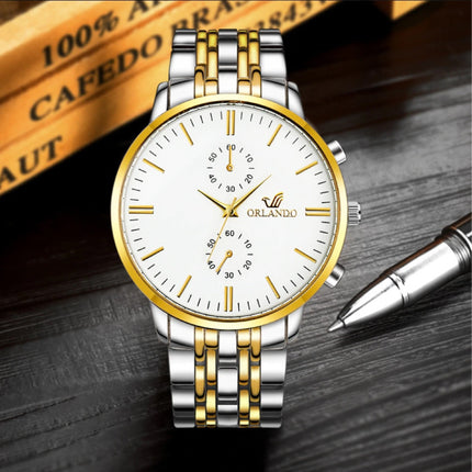 Staal Horloge voor Heren - Leren Bandje Anoloog Luxe Uurwerk voor Mannen Kwarts