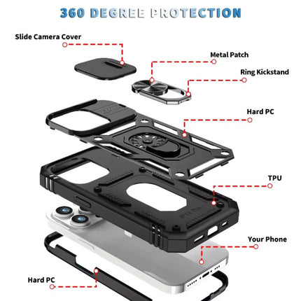 Armor Hoesje voor iPhone SE (2020) - met Kickstand en Camera Slide - Magneet Grip Cover - Zwart