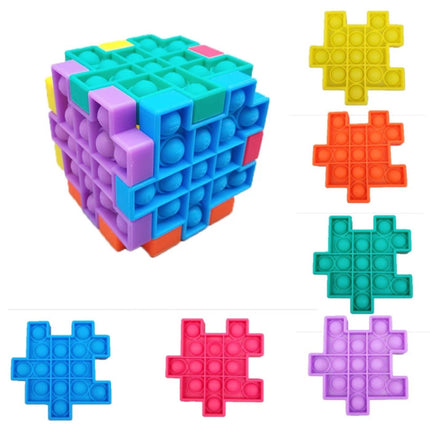Pop It - Fidget Anti Stress Speelgoed Bubble Toy Siliconen Kubus Puzzelstuk Blauw