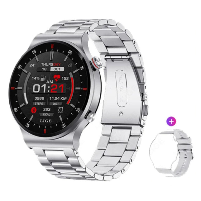 Smartwatch met Hartmonitor en Zuurstofmeter - Sport Health Tracker Horloge - Metaal Bandje - Zilver