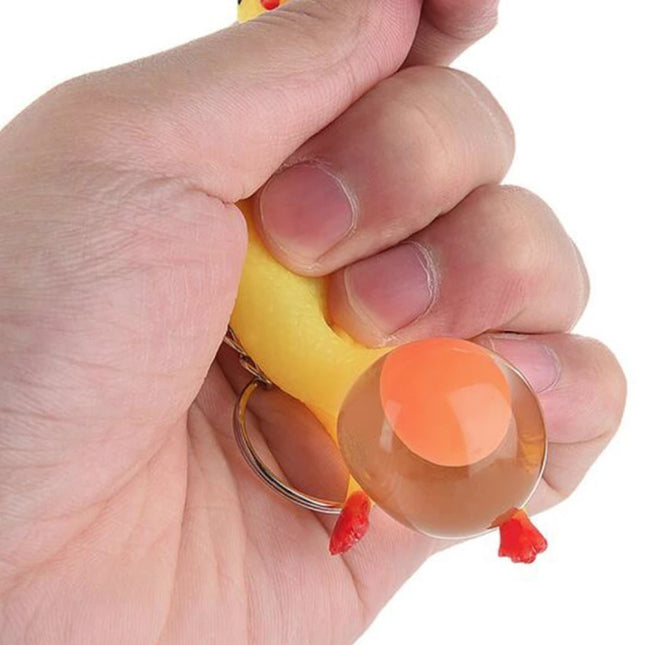 Knijp Kip Sleutelhanger met Ei - Squishy Chicken Fidget Anti Stress Speelgoed Siliconen Geel