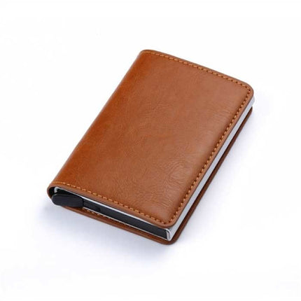 RFID Creditcard Houder Portemonnee - Vintage Leren Aluminium Etui met Geldclip Abrikoos