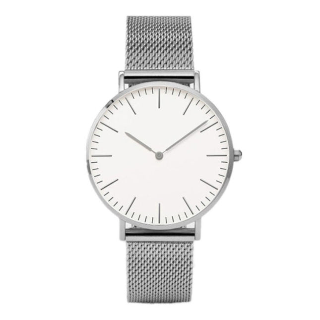 Minimalistisch Horloge voor Dames - Modieus Kwarts Uurwerk Mesh Bandje Zilver Wit