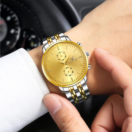 Staal Horloge voor Heren - Leren Bandje Anoloog Luxe Uurwerk voor Mannen Kwarts
