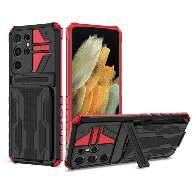 Samsung Galaxy A51 - Armor Card Slot Hoesje met Kickstand - Wallet Cover Case Rood