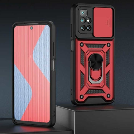 Xiaomi Redmi Note 11 Pro - Armor Hoesje met Kickstand en Camera Bescherming - Pop Grip Cover Case Rood
