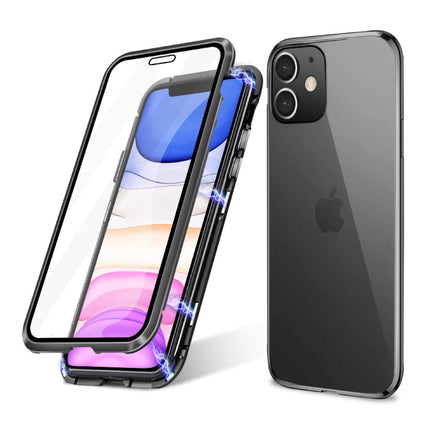 iPhone 12 Magnetisch 360° Hoesje met Tempered Glass - Full Body Cover Hoesje + Screenprotector Zwart