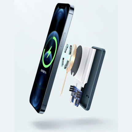 10.000mAh Mini Magnetische Qi Powerbank voor Mobiele Telefoons - PD Poort Draadloos Noodaccu Batterij Accu Blauw