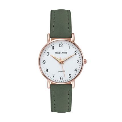 Minimalistisch Horloge voor Dames - Modieus Kwarts Uurwerk Vrouwen Lichtgevend Leer Bandje Groen