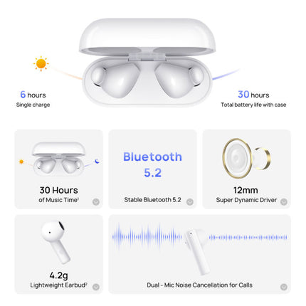 Buds 10 Draadloze Oordopjes - Touch Control Oortjes ENC TWS Bluetooth 5.2 Wit
