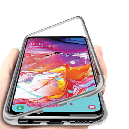 Samsung Galaxy A30 Magnetisch 360° Hoesje met Tempered Glass - Full Body Cover Hoesje + Screenprotector Zilver