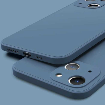 iPhone 14 Square Silicone Hoesje - Zachte Matte Case Liquid Cover Blauw