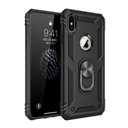 iPhone 8 Plus Hoesje  - Shockproof Case Cover Cas TPU Zwart + Kickstand