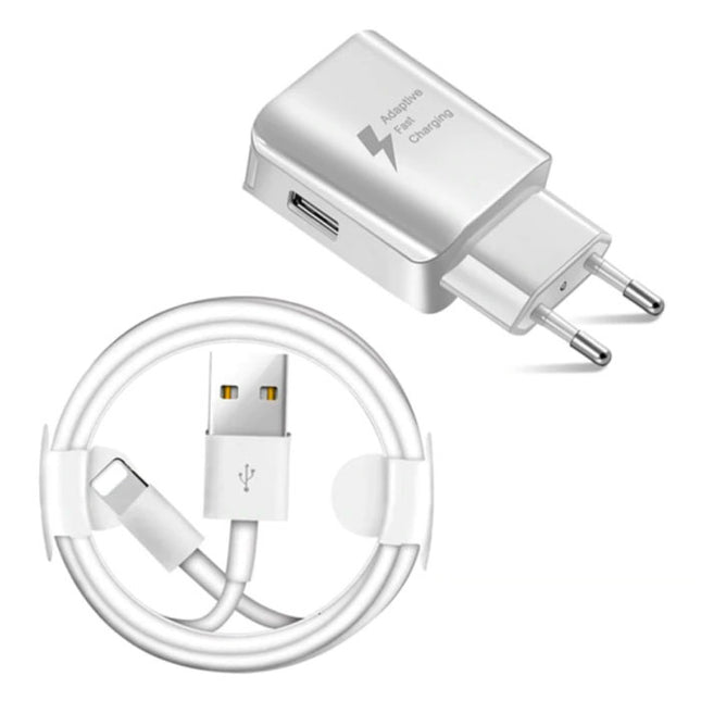 Fast Charge Stekkerlader + Oplaadkabel Lightning Voor iPhone/iPad/iPod - 3A Quick Charge 3.0 Oplader Adapter en Data Kabel Wit 