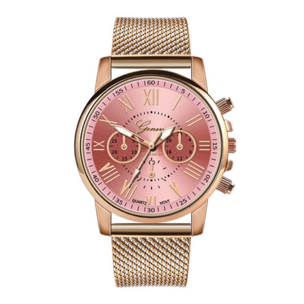 Luxe Horloge voor Dames - Modieus Kwarts Uurwerk Mesh Bandje Roze