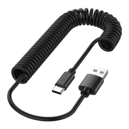 Gekrulde USB-C Oplaadkabel - Fast Charge 2.4A Spiraal Datakabel 1.1 Meter Oplader Kabel Zwart