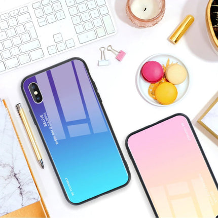 Xiaomi Redmi Note 9 Gradient Hoesje - TPU en 9H Glas - Shockproof Glossy Case Cover Cas Roze