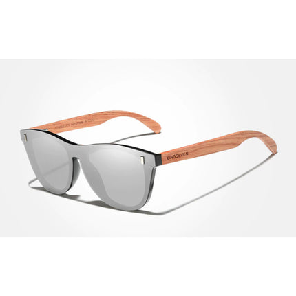 Luxe Zonnebril met Houten Montuur - UV400 en Polarisatie Filter voor Vrouwen - Zilver