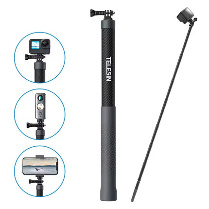 Koolstofvezel Selfie Stick 1,2 Meter - Intrekbare Vlog Statief Monopod Selfiestick - Zwart