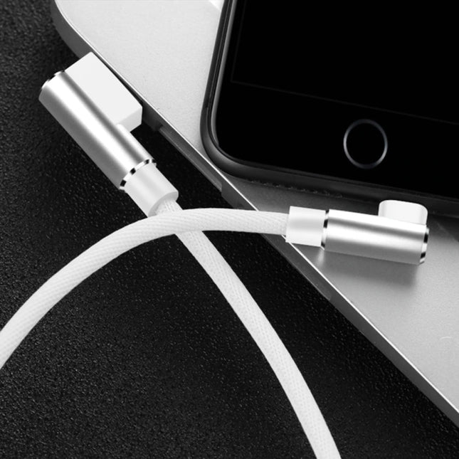 iPhone Lightning Oplaadkabel 90° - 3 Meter - Gevlochten Nylon Oplader Data Kabel Android Wit