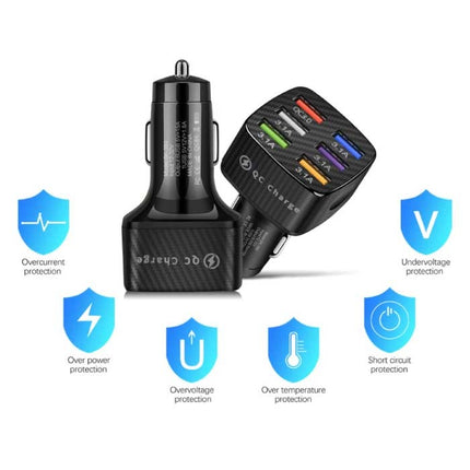 45W Autolader met 6 Poorten  - Quick Charge 3.0 / 3.1A - Fast Charge Oplader Auto Lader Zwart