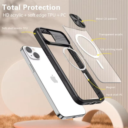 Draadloos Opladen Hoesje voor iPhone 15 Plus - met Camera Slide  -  Bumper Cover voor Magsafe - Blauw 