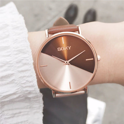 Minimalist Horloge voor Dames - Leren bandje - Anoloog Kwarts Uurwerk voor Vrouwen Goud