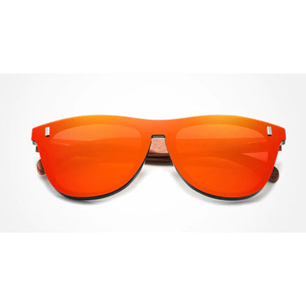 Luxe Zonnebril met Houten Montuur - UV400 en Polarisatie Filter voor Vrouwen - Oranje