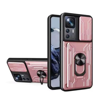 Xiaomi 11T Pro - Card Slot Hoesje met Kickstand en Camera Slide - Pop Grip Cover - Roze