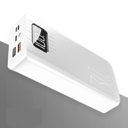 30X Powerbank met 2 Uitvoer/3 Invoer Poorten 30.000mAh - Ingebouwde Zaklamp - Externe Noodaccu Batterij Oplader Charger Wit