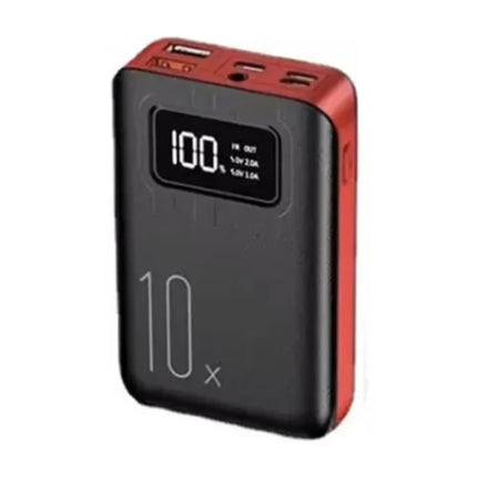 Mini Powerbank 10.000mAh - Dual 2x USB Poort - LED Display Externe Noodaccu Batterij Oplader - Zwart-Rood