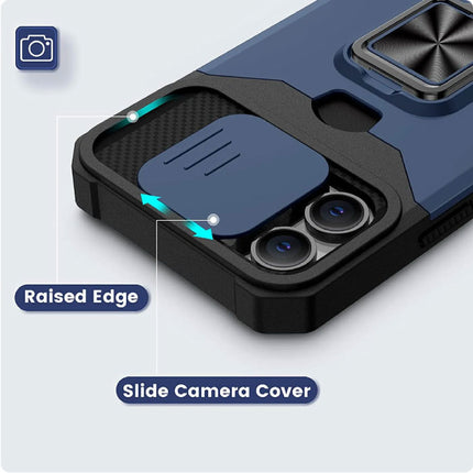 iPhone 14 Pro - Card Slot Hoesje met Kickstand en Camera Slide - Grip Socket Magnetische Cover Case Groen