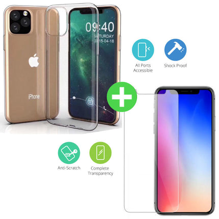 iPhone 11 Pro Transparant TPU Hoesje + Screen Protector Tempered Glass