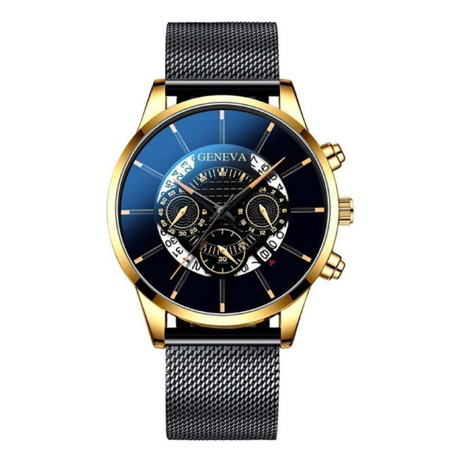 Klassiek Horloge voor Heren - Kwarts Stalen Riem Luxe Uurwerk Kalender Zakelijk Zwart Goud