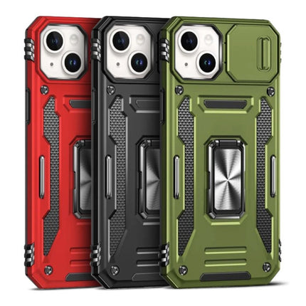 iPhone 15 Plus - Armor Hoesje met Kickstand en Camera Slide - Magneet Grip Cover Case Groen