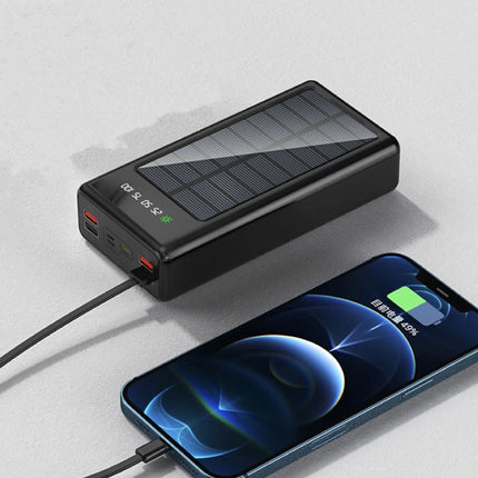 100.000mAh Solar Powerbank met 4 Poorten en 3 Types Oplaadkabel - Ingebouwde Zaklamp - Externe Noodaccu Batterij Oplader Charger Zon Rood