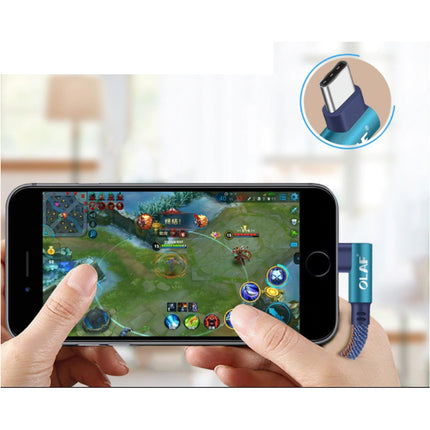 USB-C Oplaadkabel 90° - 1 Meter - Gevlochten Nylon Oplader Data Kabel Android Blauw