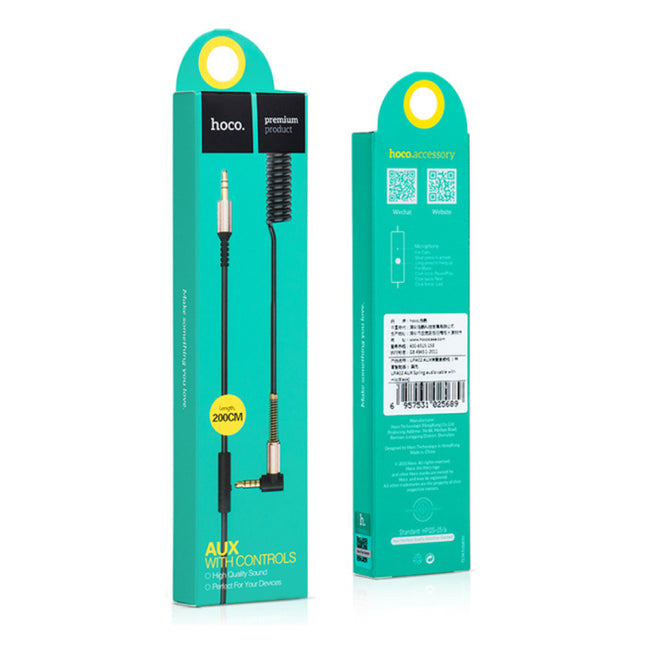 Gekrulde 3.5mm AUX Kabel Verguld Spiraal Audio Jack 2 Meter - Zwart