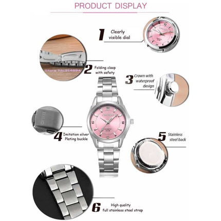Luxe Horloge voor Dames - Waterdicht Stras Horloge Roestvrij Stalen Armband Lichtblauw