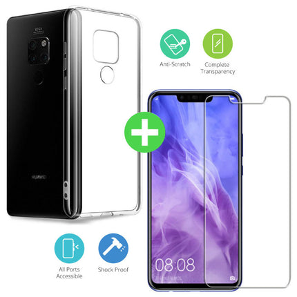 Huawei Mate 20 X Transparant TPU Hoesje + Screen Protector Tempered Glass