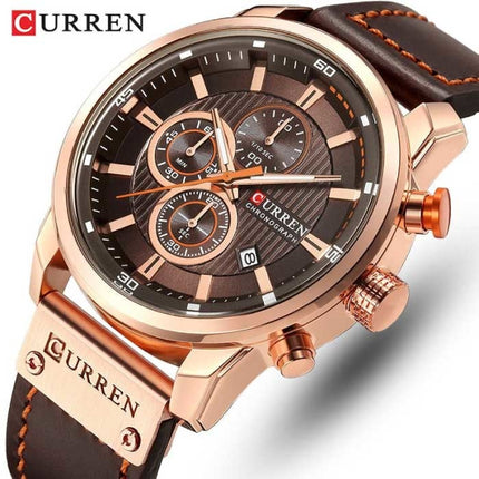 Luxe Horloge voor Heren met Leren Band - Kwarts Sport Chronograaf Polshorloge Zwart Blauw