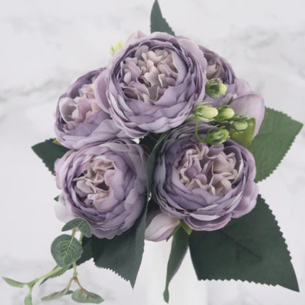 Kunst Boeket - Zijden Rozen Roos Bloemen Luxe Boeketten Decor Ornament Paars