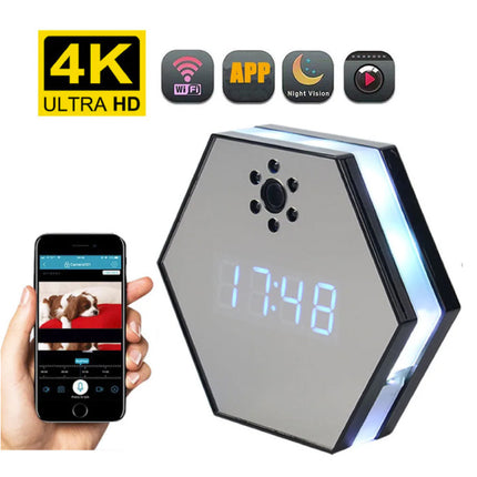 RGB Hexagon Klok met 1080p Camera en WiFi - Binnenbeveiliging Infrarood Nachtzicht